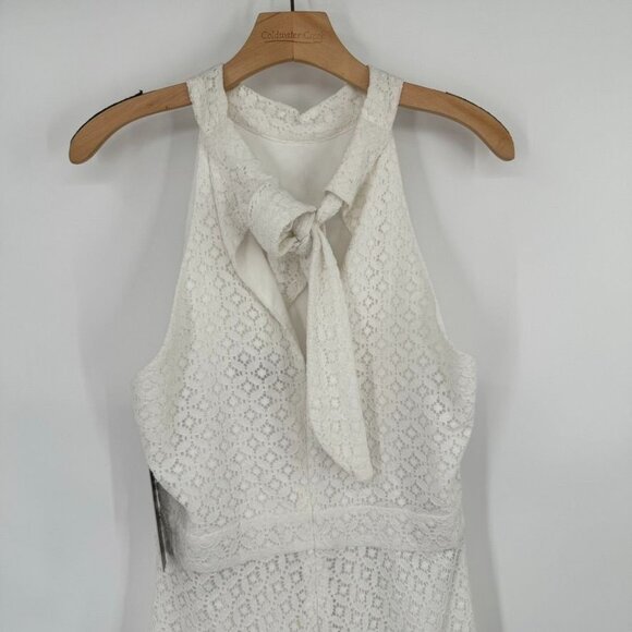 Tahari white eyelet Sleeveless Dress Womens Size 10 cotton mock neck tie new - Picture 10 of 14